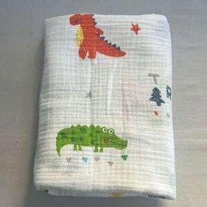 White Baby Swaddle with Dinosaur Print